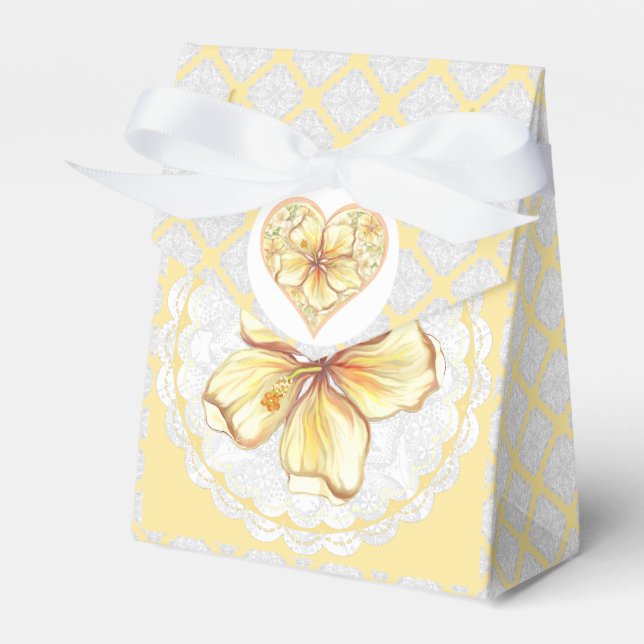 Hibiscus & lace YELLOW Favor Box (Front Side)