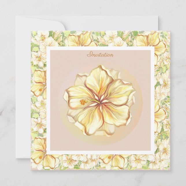 Hibiscus & lace YELLOW Invitation (Front)