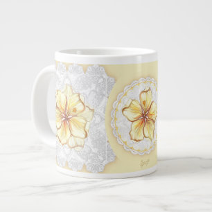 Hibiscus & lace YELLOW Large Coffee Mug