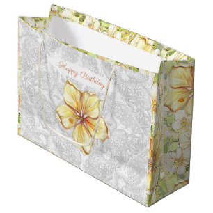 Hibiscus & lace YELLOW Large Gift Bag
