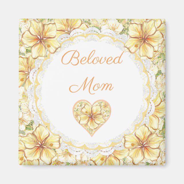 Hibiscus & lace YELLOW Magnet (Front)