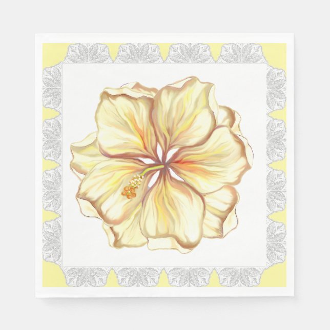 Hibiscus & lace YELLOW Napkin (Front)