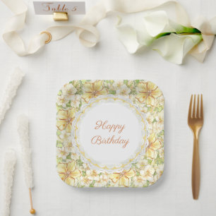 Hibiscus & lace YELLOW Paper Plate
