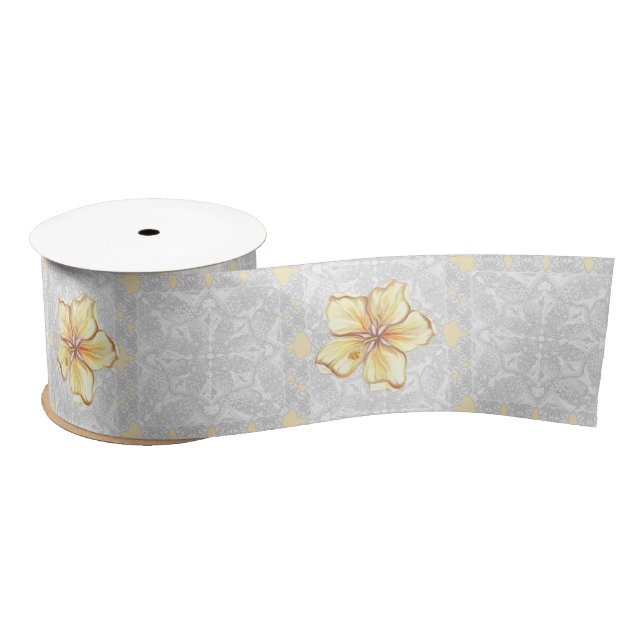 Hibiscus & lace YELLOW Satin Ribbon (Spool)