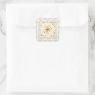Hibiscus & lace YELLOW Square Sticker