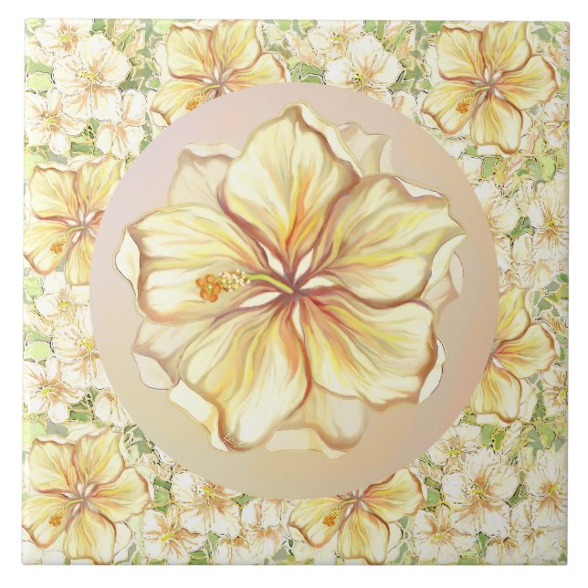 Hibiscus & lace YELLOW Tile (Front)