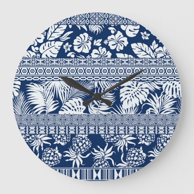 Hibiscus, leaves: Hawaiian ornament wallpaper. Large Clock (Front)