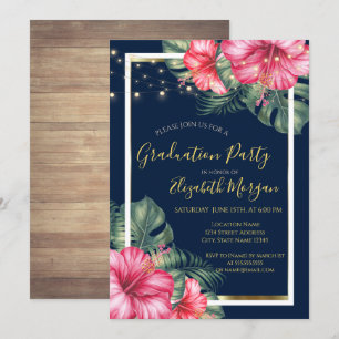 Hibiscus ,Lights, Wood, Frame Graduation Party Invitation