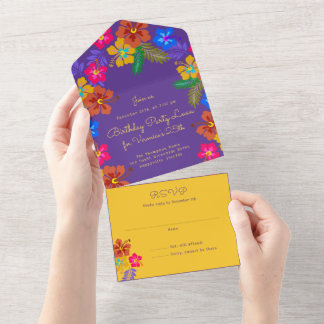 Hibiscus Luau Birthday Celebration  All In One Invitation