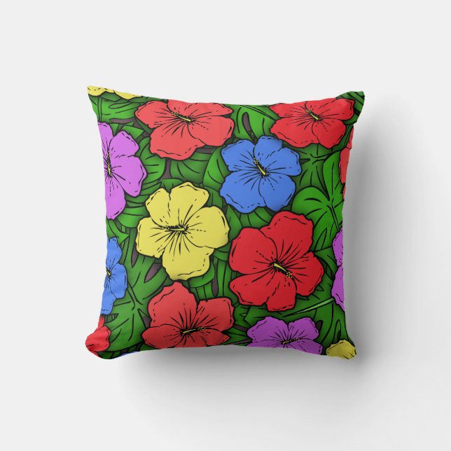 Hibiscus & Monstera #4 Throw Pillow (Front)
