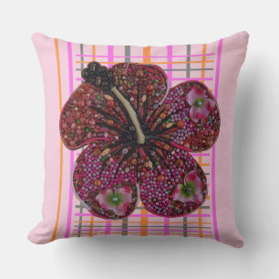 Hibiscus Mosaic Chequered Pattern Throw Pillow