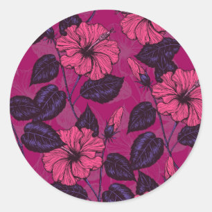 Hibiscus night classic round sticker