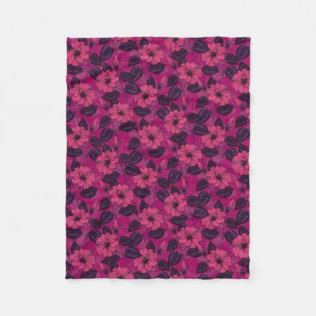 Hibiscus night fleece blanket (Front)