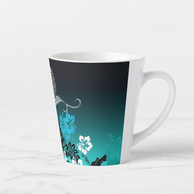 Hibiscus on Turquoise with Hummingbird Latte Mug (Right)