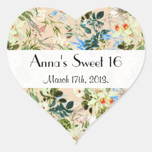 Hibiscus, Orchid, Rosebuds, Flowers, Sweet 16 Heart Sticker