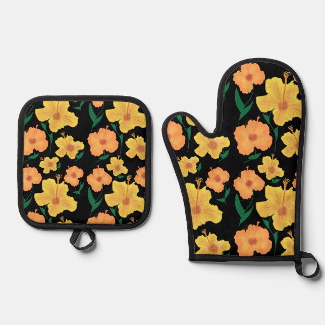 Hibiscus Oven Mitt & Pot Holder Set (Front)