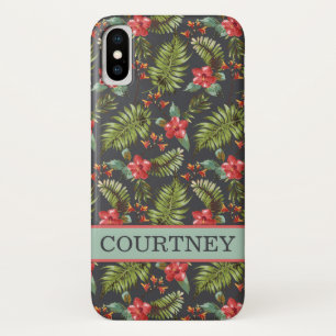 Hibiscus Palm Tropical Floral   Coral and Mint iPhone X Case