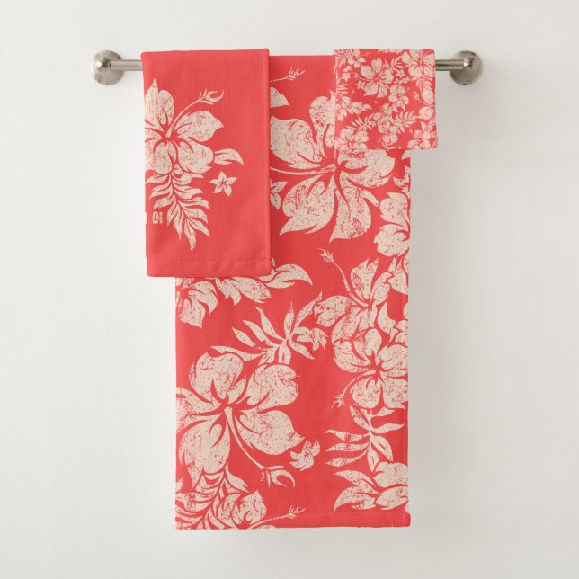 Hibiscus Pareau Distressed Hawaiian Coordinates Bath Towel Set (Insitu)
