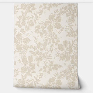 Hibiscus Pareau Distressed Hawaiian - Cream Wallpaper