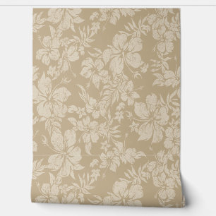 Hibiscus Pareau Distressed Hawaiian - Taupe Wallpaper