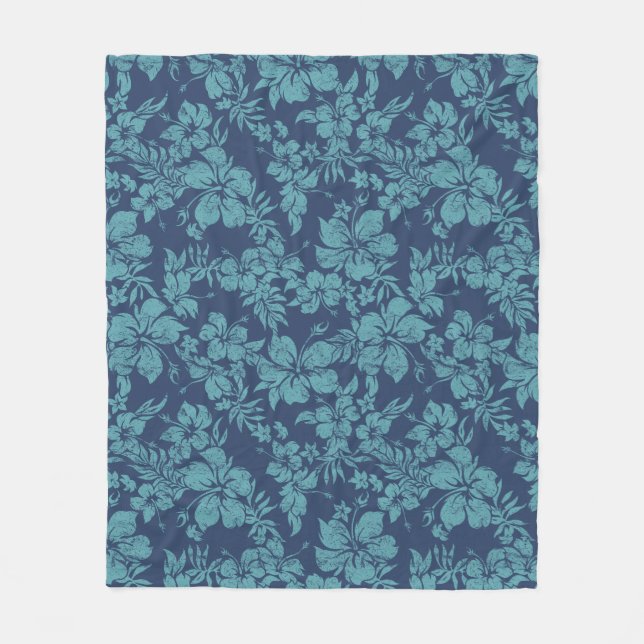 Hibiscus Pareau Hawaiian Floral Aloha Shirt Print Fleece Blanket (Front)