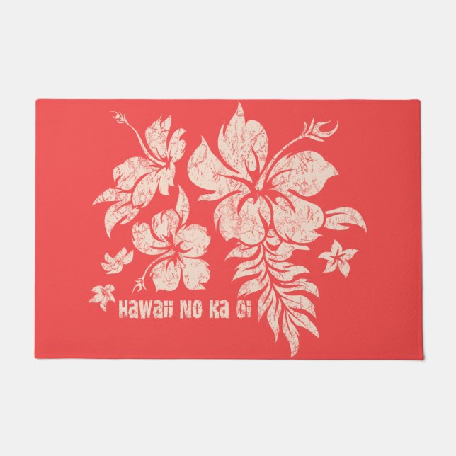 Hibiscus Pareau Hawaiian Floral Coral Doormat (Front)