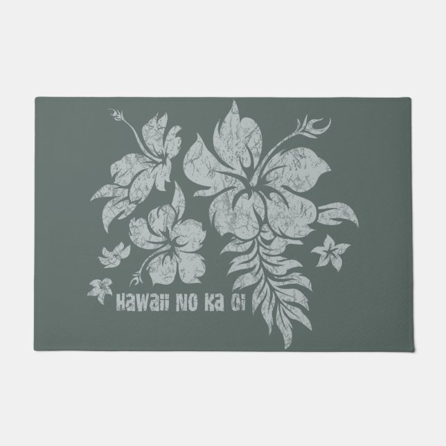 Hibiscus Pareau Hawaiian Floral Grey Doormat (Front)