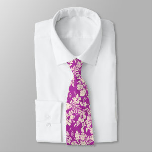 Hibiscus Pareau Hawaiian Floral Radiant Orchid Tie