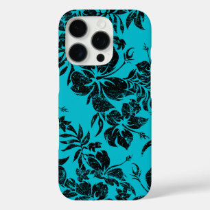Hibiscus Pareau Hawaiian Floral Turq and Black iPhone 16 Pro Case