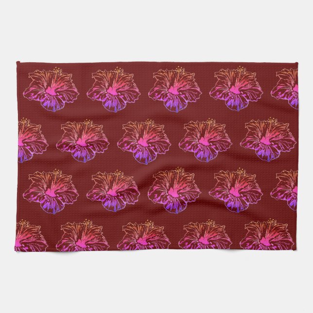 Hibiscus Pattern Kitchen Towel (Horizontal)