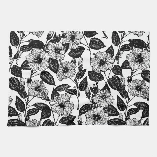 Hibiscus pattern kitchen towel (Horizontal)