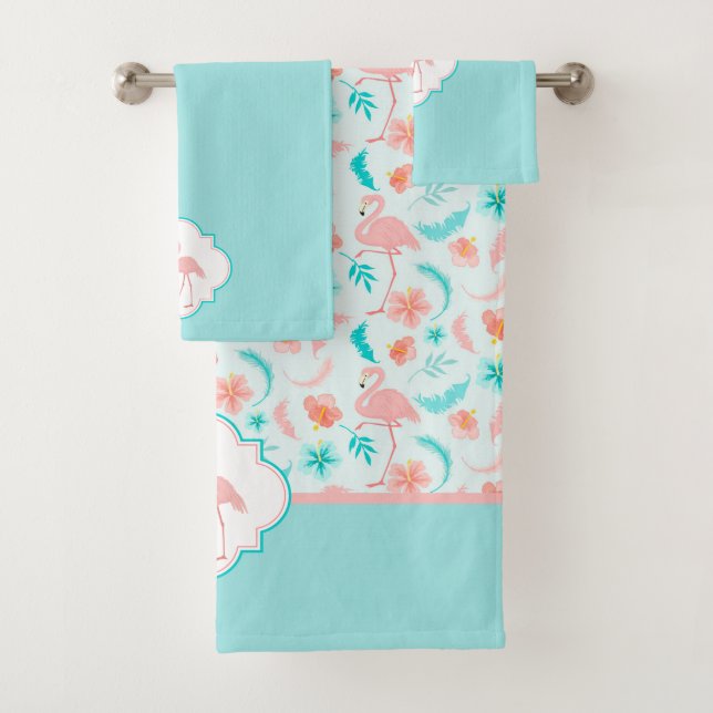 Hibiscus Pattern Pink Flamingo Bath Towel Set (Insitu)
