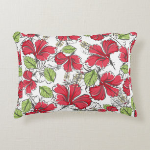 hibiscus pattern with tropical leaves and flowers  accent pillow