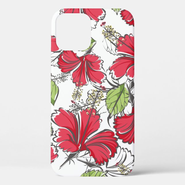 hibiscus pattern with tropical leaves and flowers  Case-Mate iPhone case (Back)