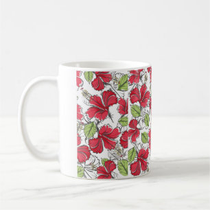 hibiscus pattern with tropical leaves and flowers  coffee mug