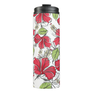 hibiscus pattern with tropical leaves and flowers thermal tumbler