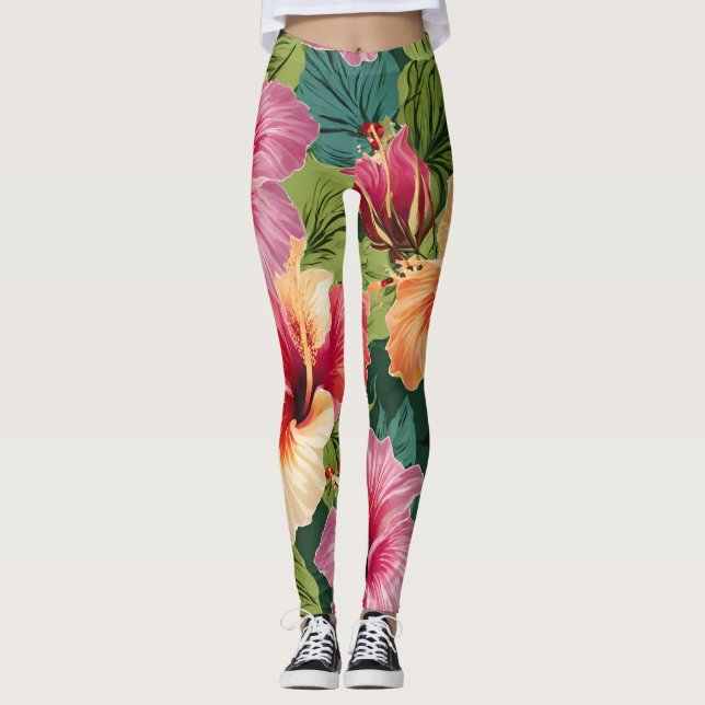 Hibiscus Patterne Florale Leggings (Devant)