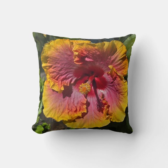 Hibiscus Pink and Orange Throw Pillow (Front)