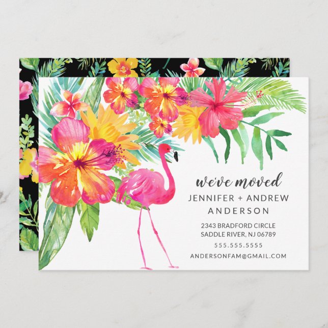 Hibiscus Pink Flamingo Moving Announcement (Front/Back)