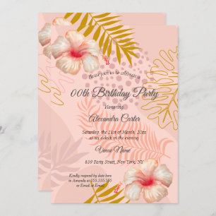 Hibiscus Pink Tropic Floral Birthday Party Invitation