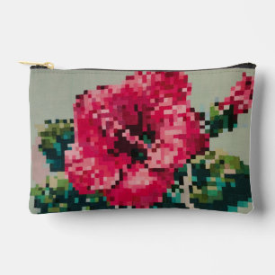 Hibiscus Pixel Art Floral Pastel Accessory Pouch