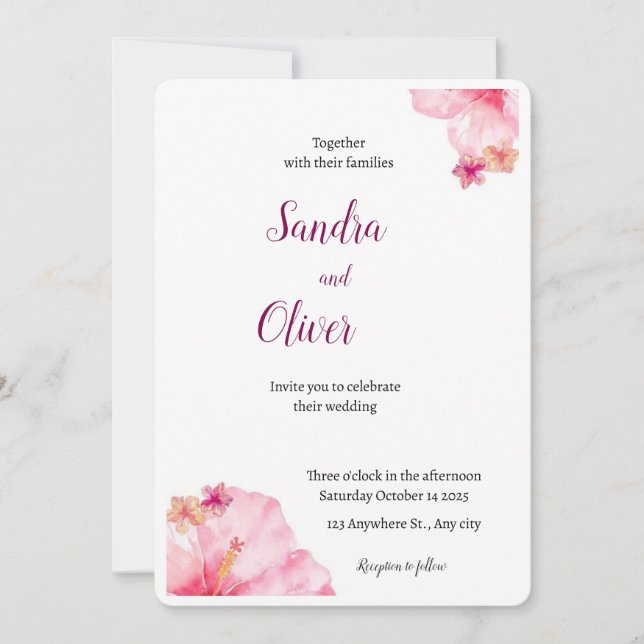 Hibiscus Plage Tropical Invitation de mariage (Devant)