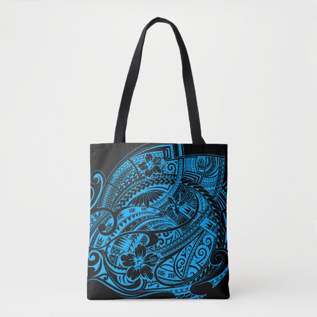 HIBISCUS POLYNESIAN TRIBAL LtBlue Tote Bag (Front)