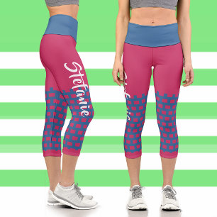 Hibiscus Red-Blue Geometric Pattern Pop Art Custom Capri Leggings