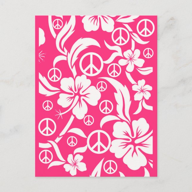 Hibiscus rose avec panneaux de paix CARTES POSTALE (Devant)