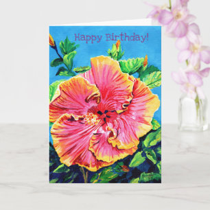 Hibiscus rose et jauneBonne carte d'anniversaire