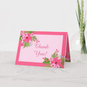 Hibiscus rose Hawaïen plié Carte de remerciements