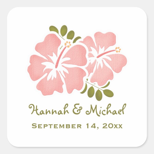 Hibiscus rose Mariage Faveur Sticker Sceau (Devant)