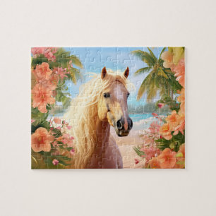 Hibiscus rose Plage Palomino Horse Puzzle