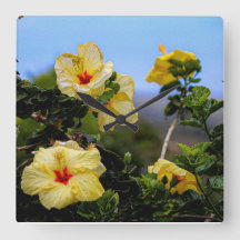 HIbiscus square Maui wall clock